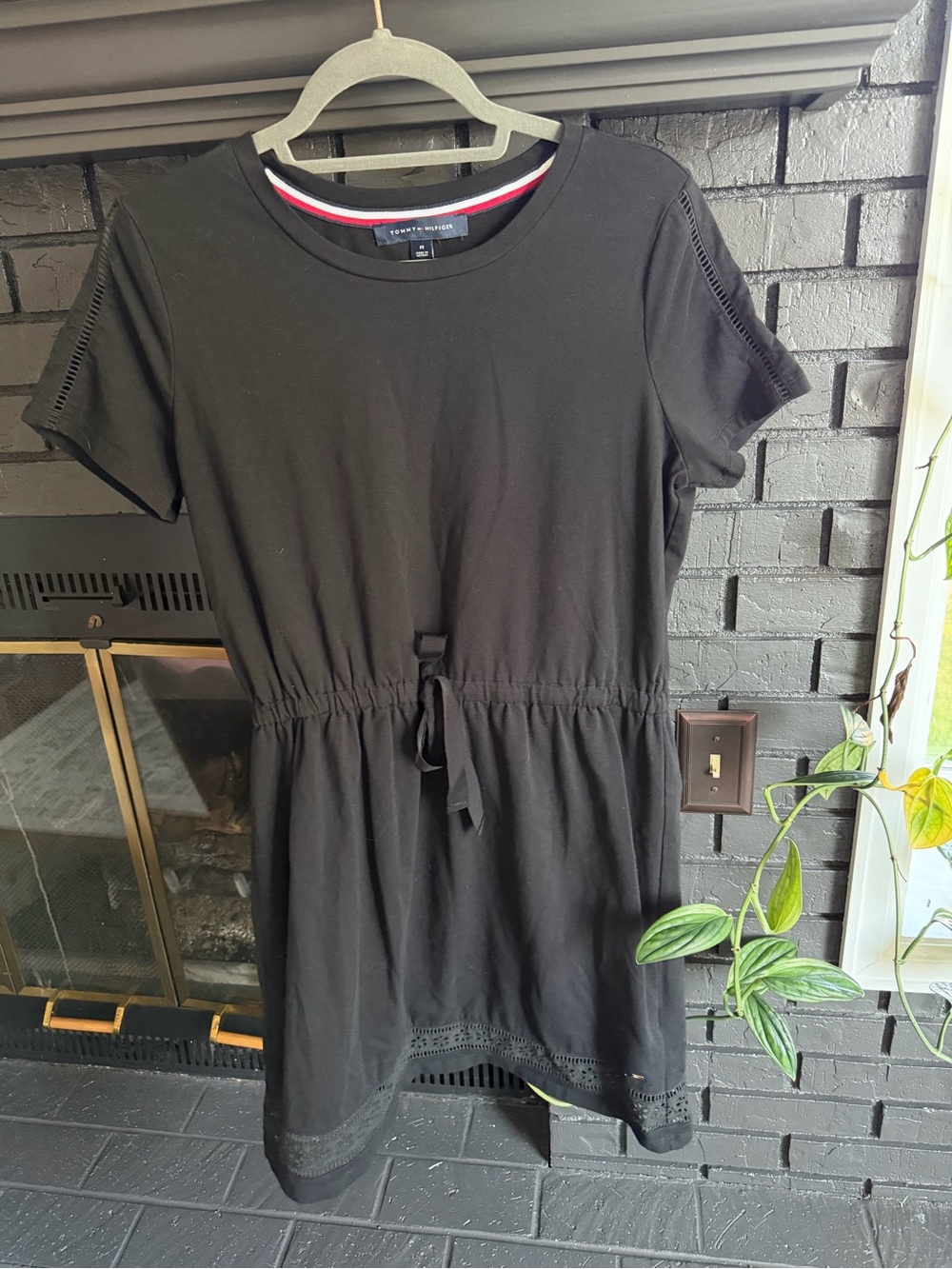 Tommy Hilfiger Black Cotton Dress with Red, White & Blue Neck Trim